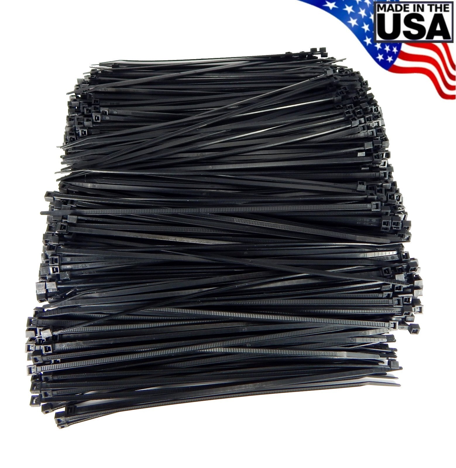 Zip Cable Ties 8" 40lbs 1000pc UV Black Made in USA Nylon Wi