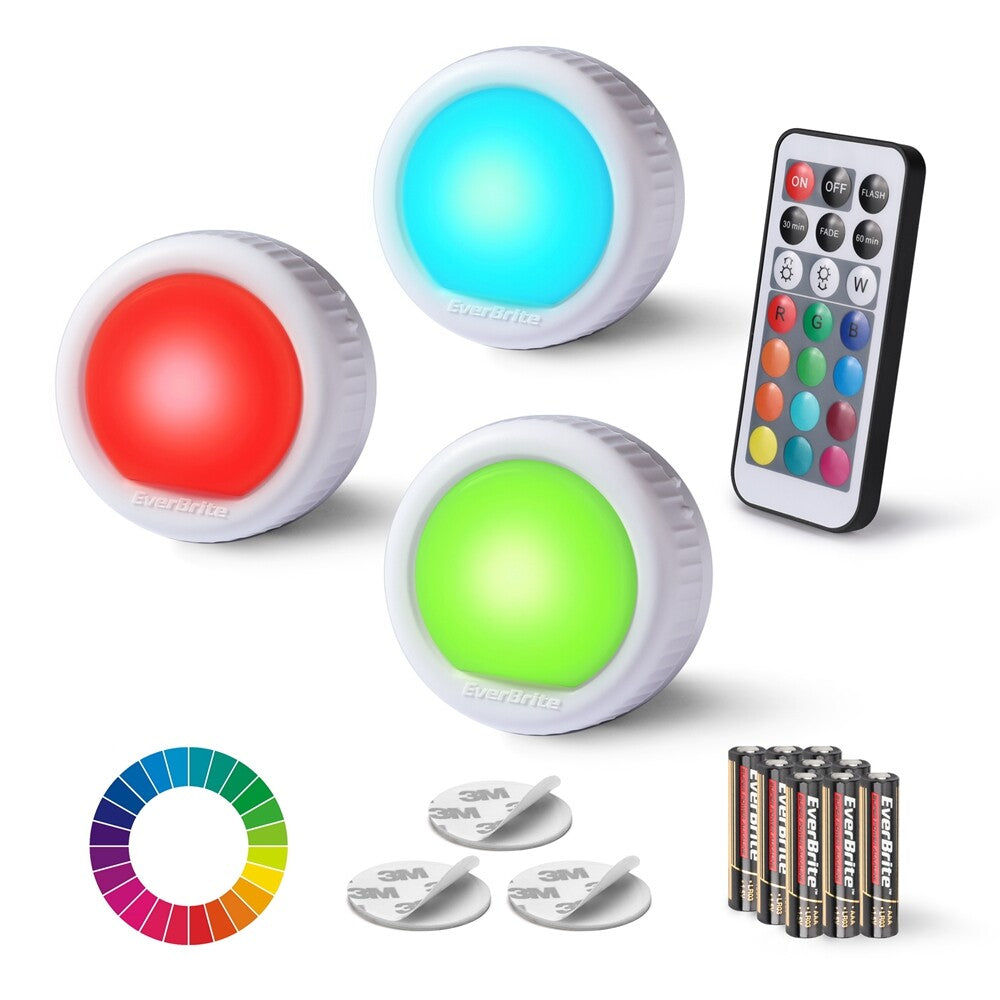 3PACK LED Tap Light Push Light Puck Light 12 RGB Color Wireless Touch