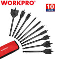 WORKPRO 10-Piece Pro Spade Drill Bit Set- Black Coating, Premium Carbon Steel