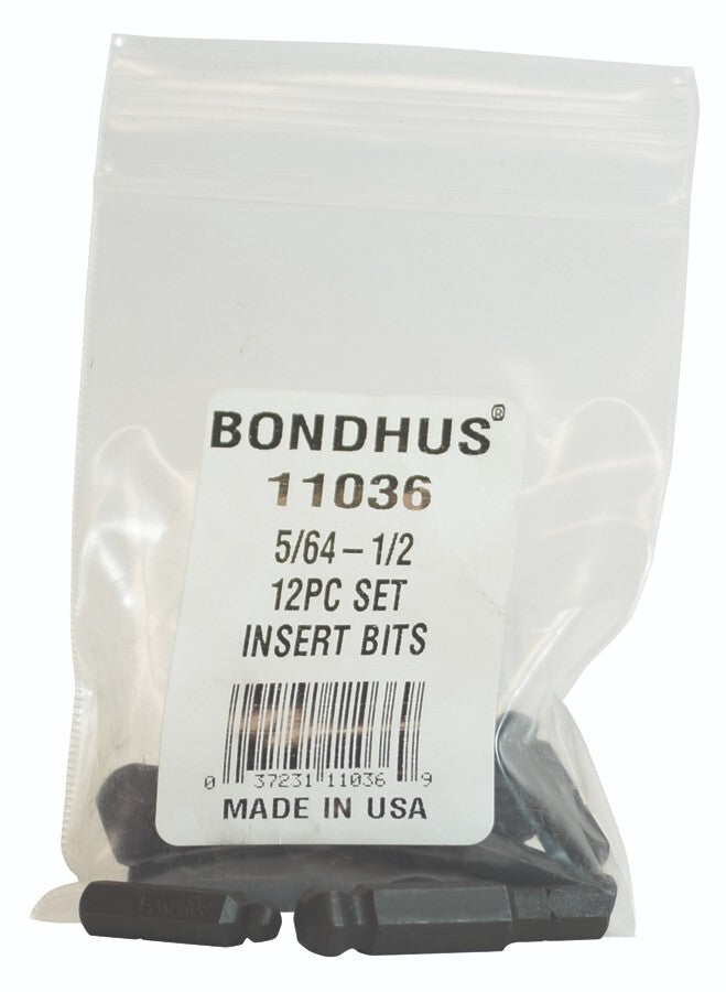 Bondhus 12pc Hex Insert Bit Set Ball End
