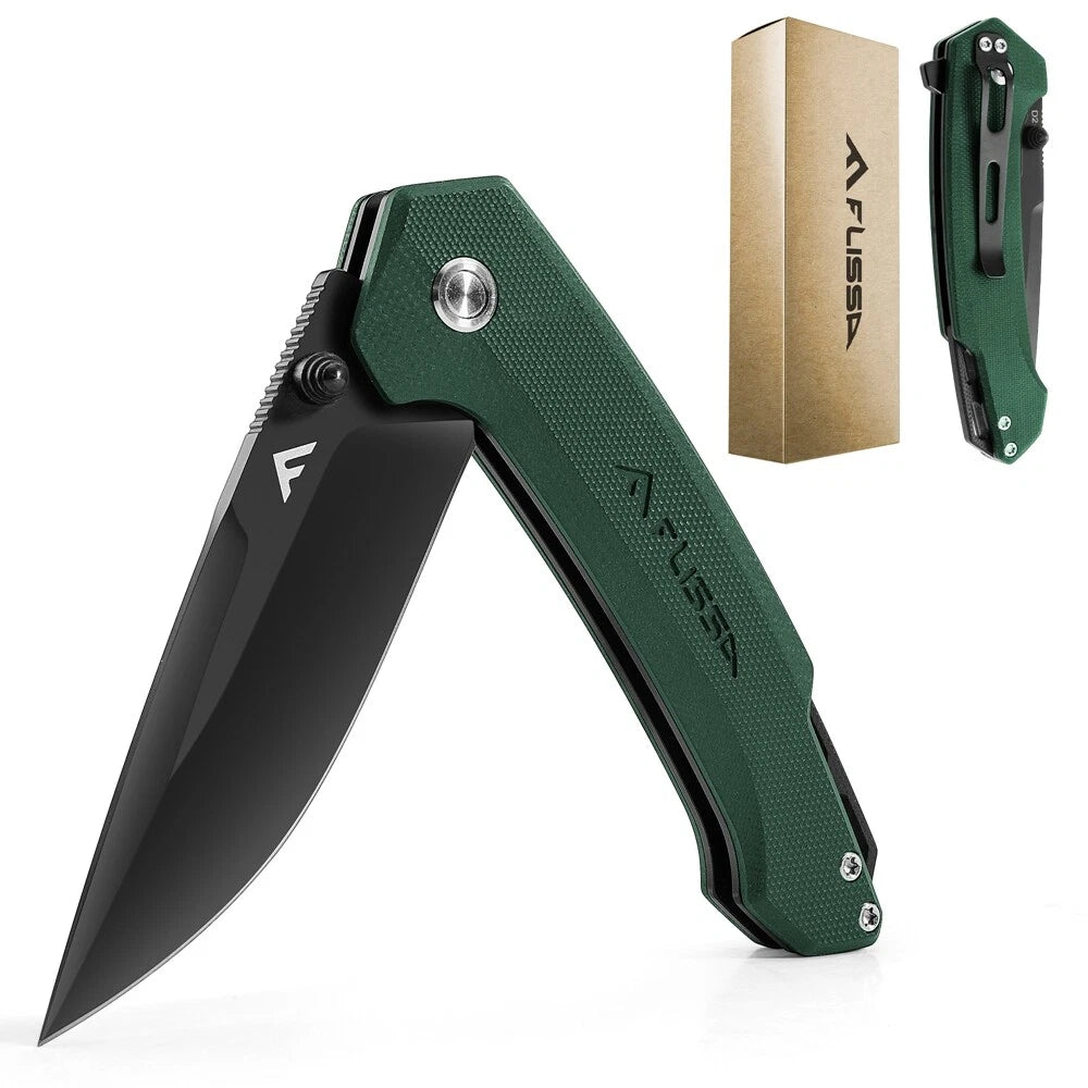 Flissa 3.2” Folding Pocket Knife G10 Handle D2 Blade Edc Knife