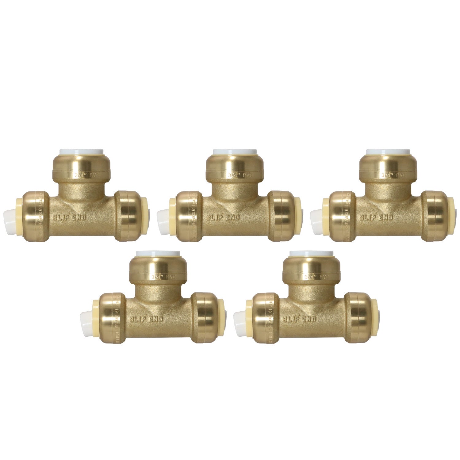 5 Pack 3/4" Push Fit PVC Tees