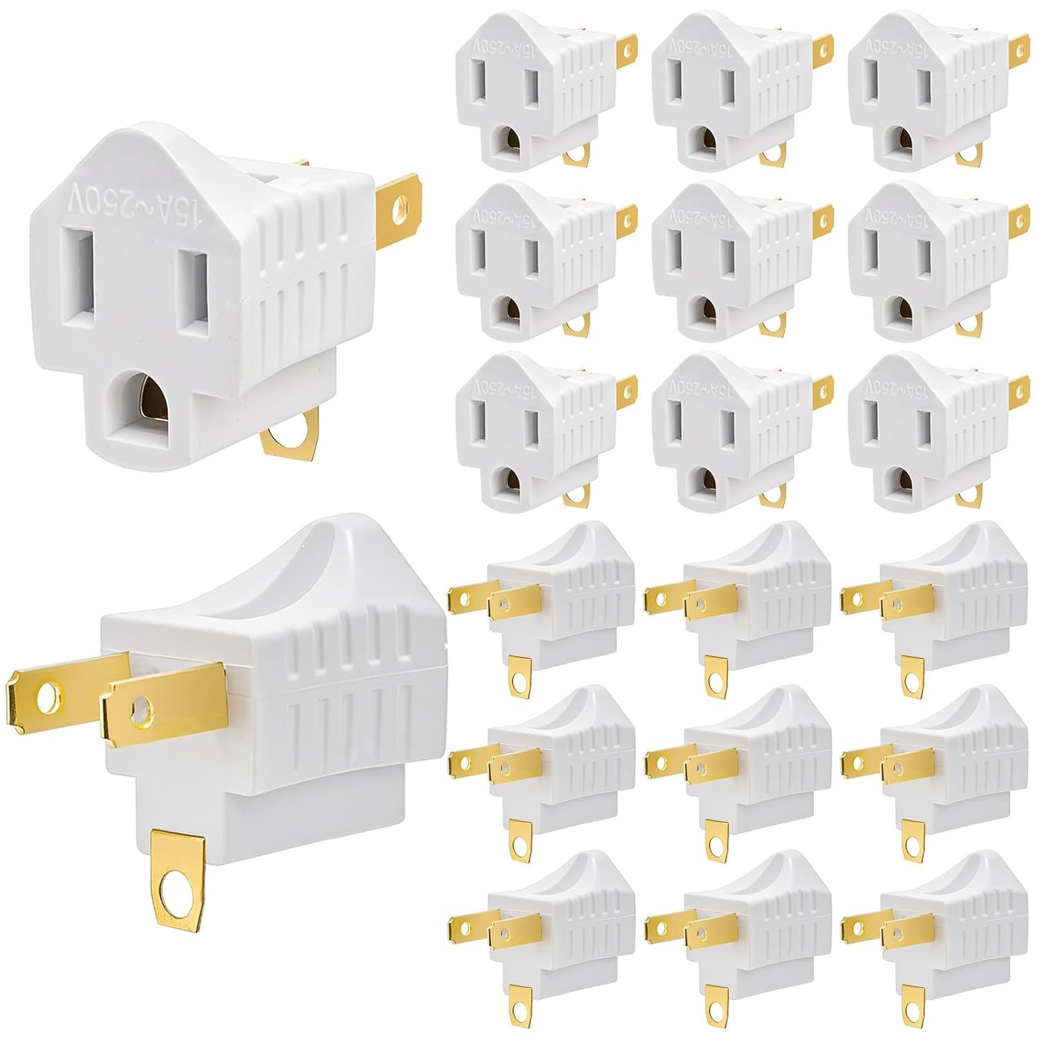20 Pack 3 Prong to 2 Prong Adapter, Polarized Grounding Converter