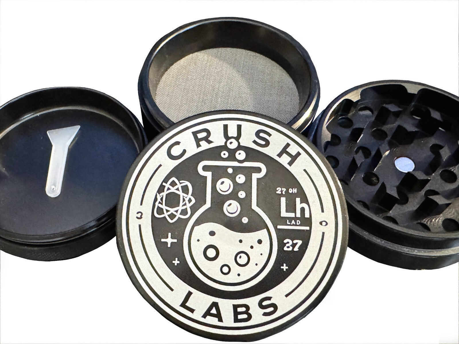 CRUSH LABS 4PC Aluminum Herb Grinder 2.5" Inch (63mm) BLACK Anodized