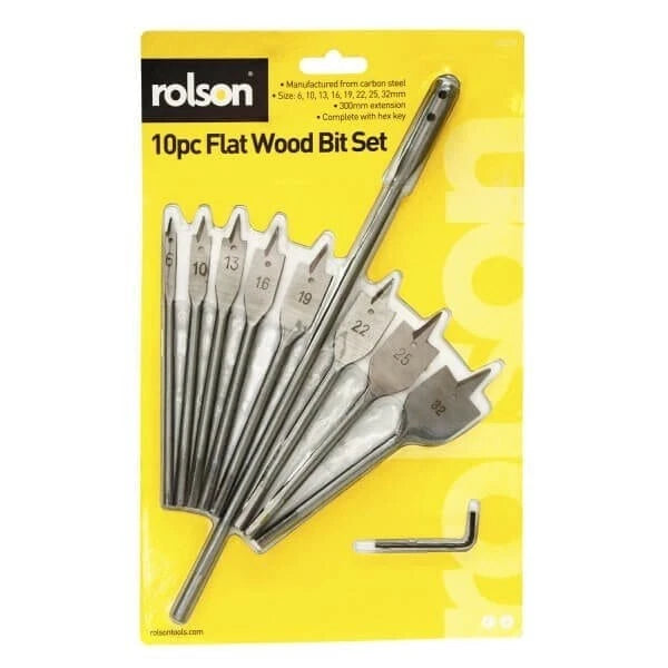 Rolson UK 48550 10pc Flat Wood Spade Timber Drill Bits: 6-10-13-16-19-<wbr/>22-25-32mm