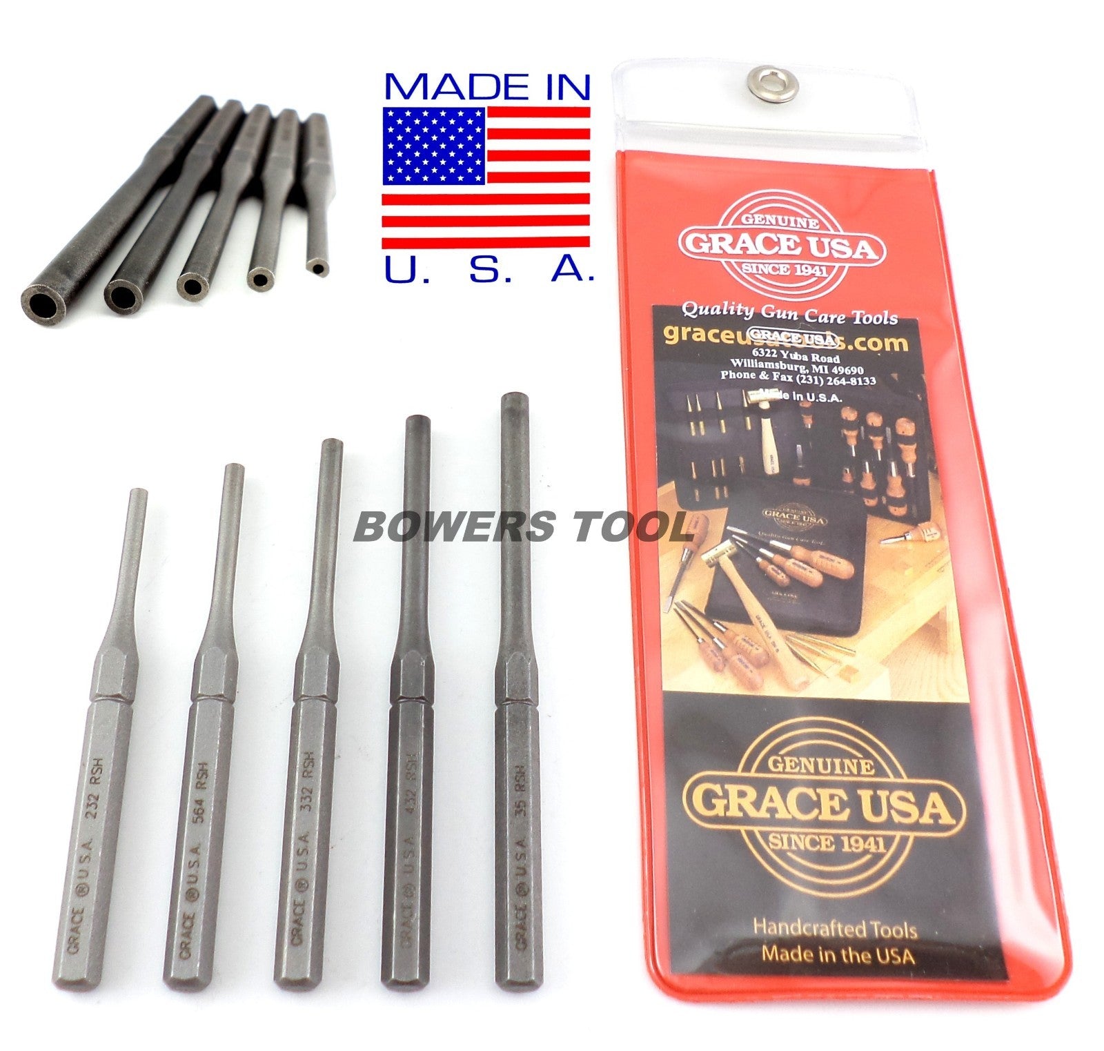 Grace 5pc Roll Pin Holder Punch Set Hollow Center