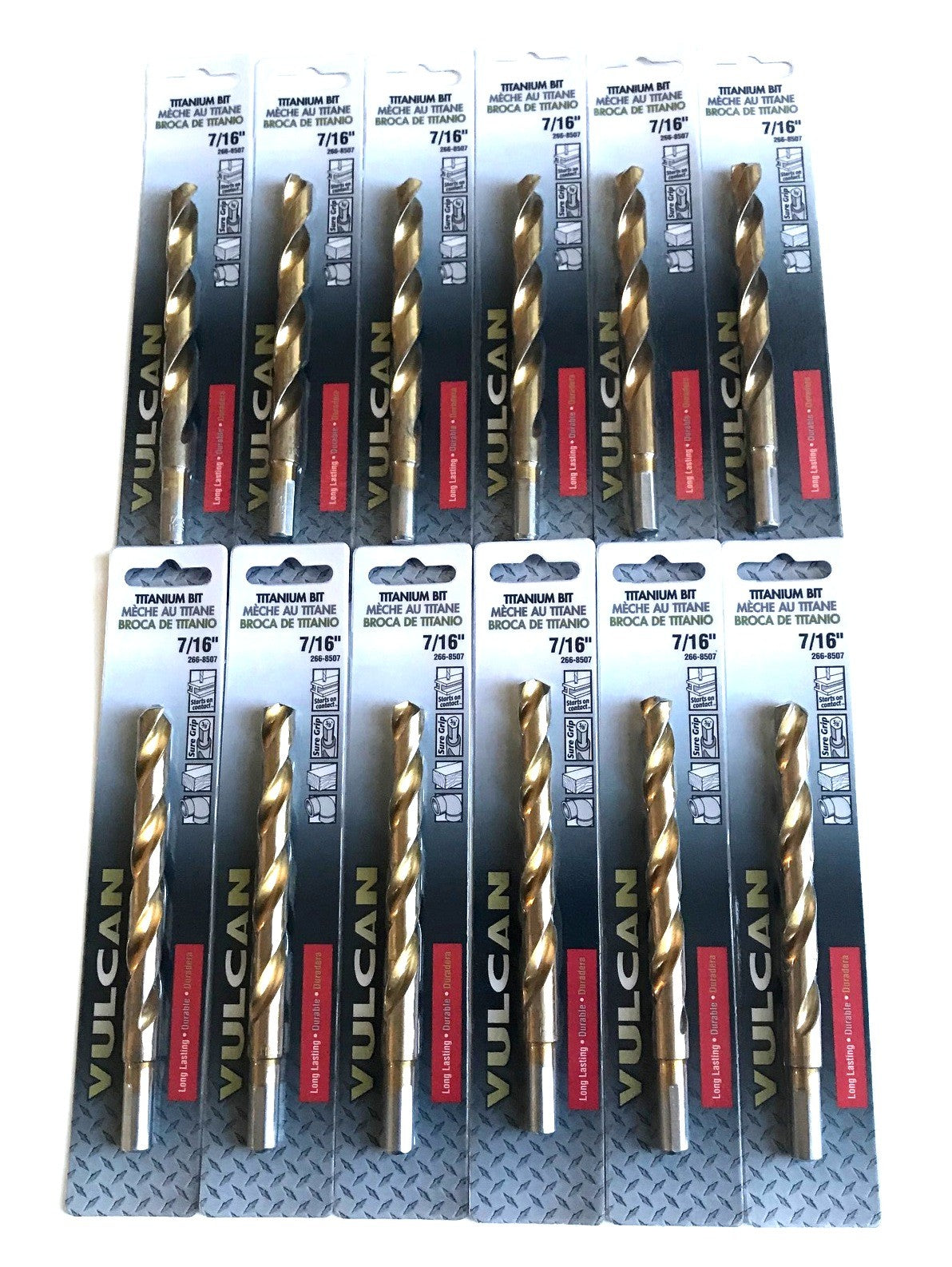 12 VULCAN 7/16" TITANIUM HIGH SPEED STEEL METAL DRILL BITS TRI-FLAT SHANK 8507Op