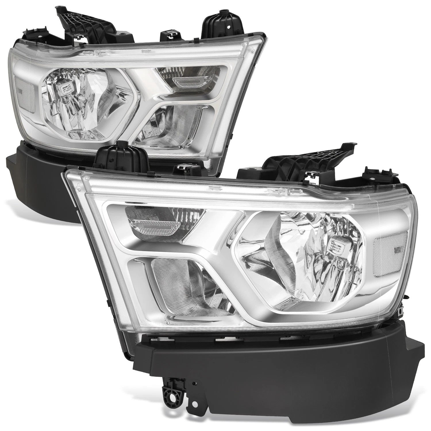 Fit 19-24 Ram 1500 Chrome Housing Clear Reflector Headlights Assembly