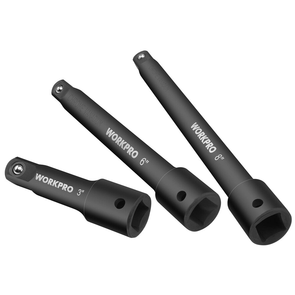 WORKPRO 3pc 1/2-Drive Impact Extension Bar Set 3”, 6” and 8” by WORKPRO