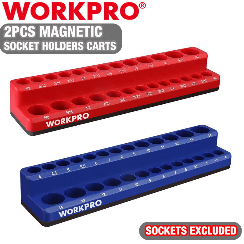 WORKPRO 1/4" Magnetic SAE Metric Socket Organizer Set Socket Cart