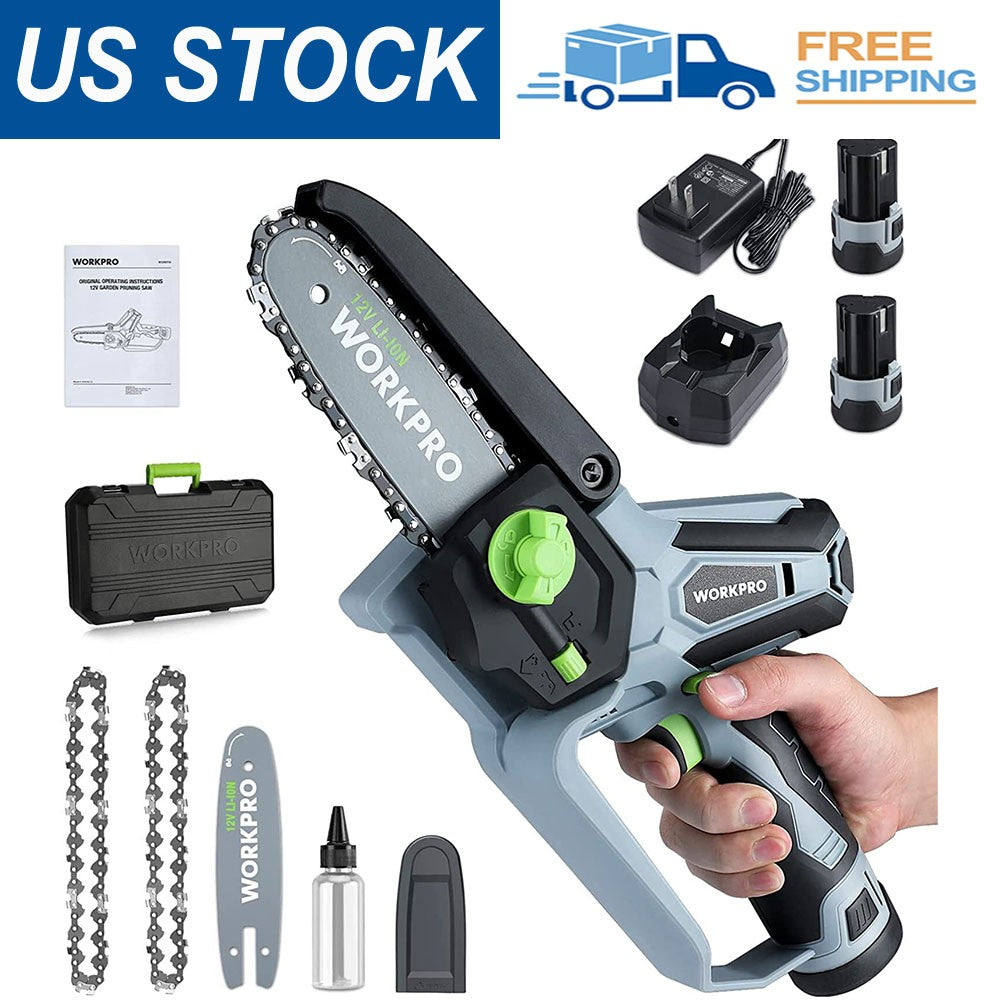 WORKPRO 6.3“Cordless Electric Compact Chain Saw w/2 Batteries One-Hand Operated