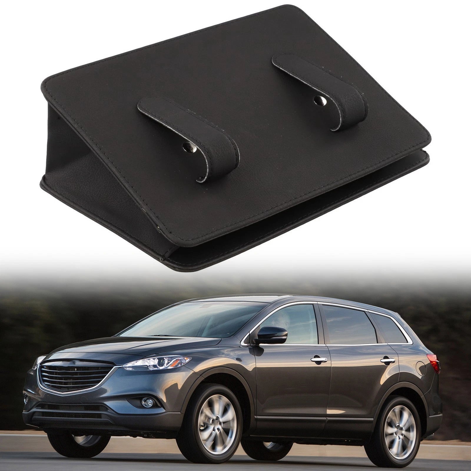 Portable Foldable Leather Car Trash Bin Vehicle Storage Box With Hooks