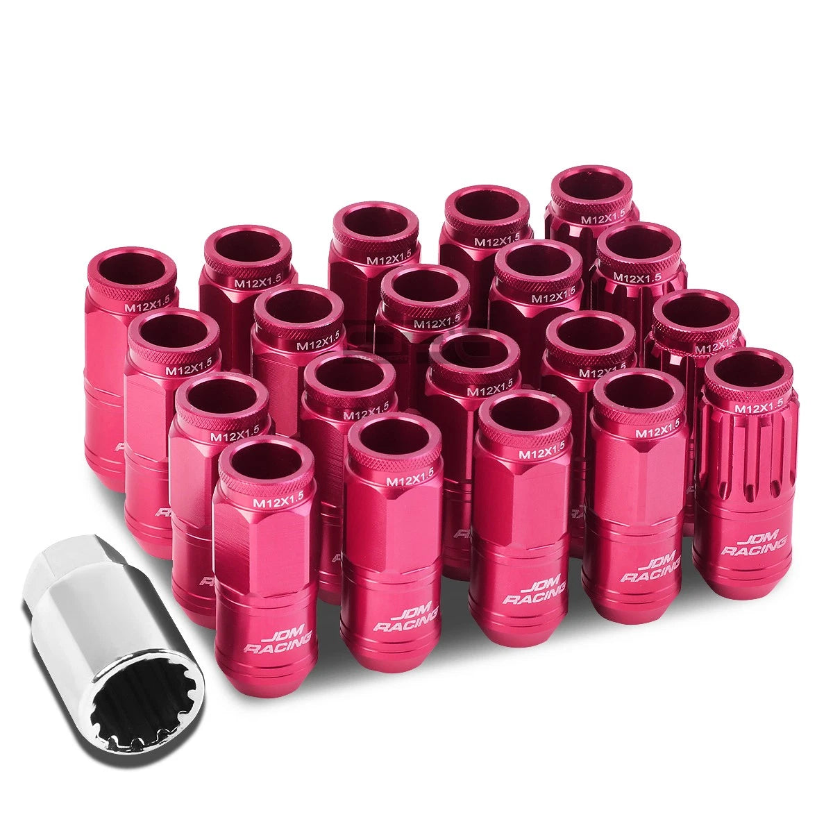 Aluminum Pink 16 Lug+4 Lock Nuts+adapter M12x1.5 21mm Od/50mm Tall