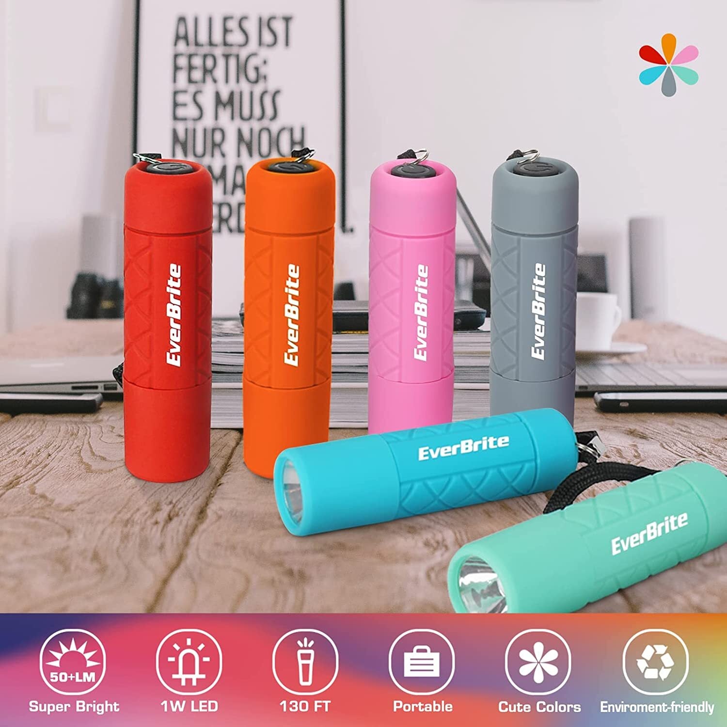 EverBrite 6 Pack Mini LED Flashlight Multicolor Pen Light Se