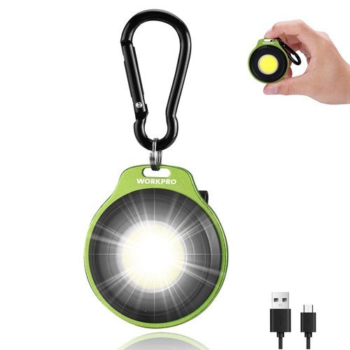 WORKPRO Mini Keychain Work Light COB Keychain Flashlight with Hat Clip Green USA