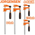 JORGENSEN 4-packs Steel Bar Clamps Set 6-inch & 12-inch Medi