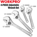 WORKPRO 4PC Adjustable Wrench Set Forged Heat Treated Chrome-plated 6"