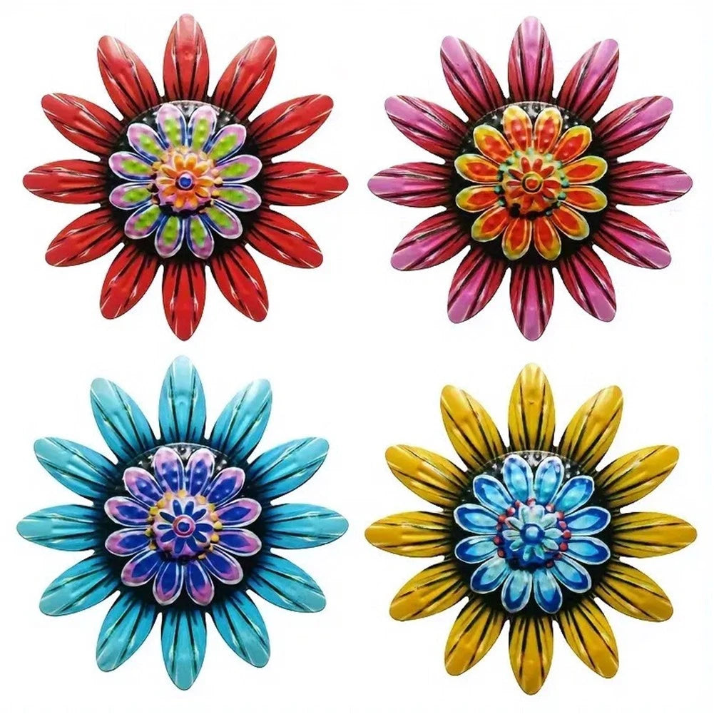 Metal Floral Wall Art Set Of 4 For Vibrant For Indoor Outdoor Garden