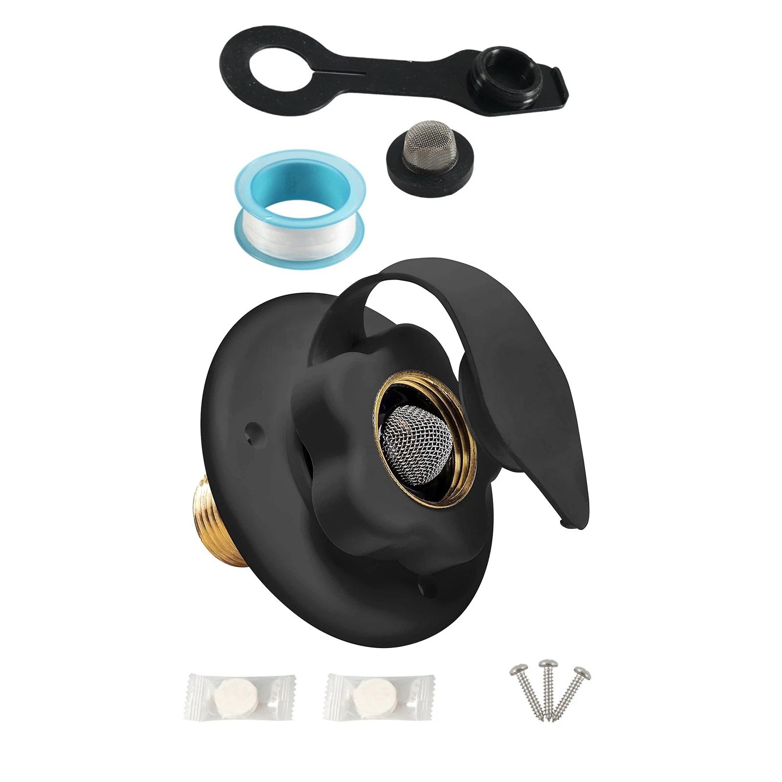Rv Water Fill Inlet Brass Flange W/sealing Tape Filter Dust Cover