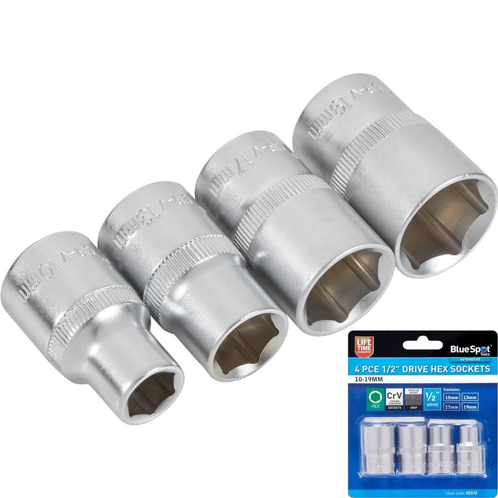 BlueSpot 4pc 1/2" Drive Metric Shallow Hex Sockets Set 10mm - 19mm by BlueSpot