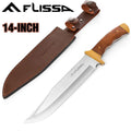 Flissa 14" Fixed Blade Bowie Hunting Knife Full-Tang Wood Handle Knife w/ Sheath
