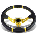 Universal Fit 3.5" Deep Dish Gold Stripe Leather Lightweight Steering