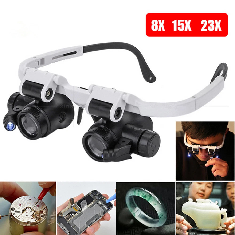 2 Led 8x 15x 23x Adjustable Lens Jewelry Watch Repair Magnifier Head