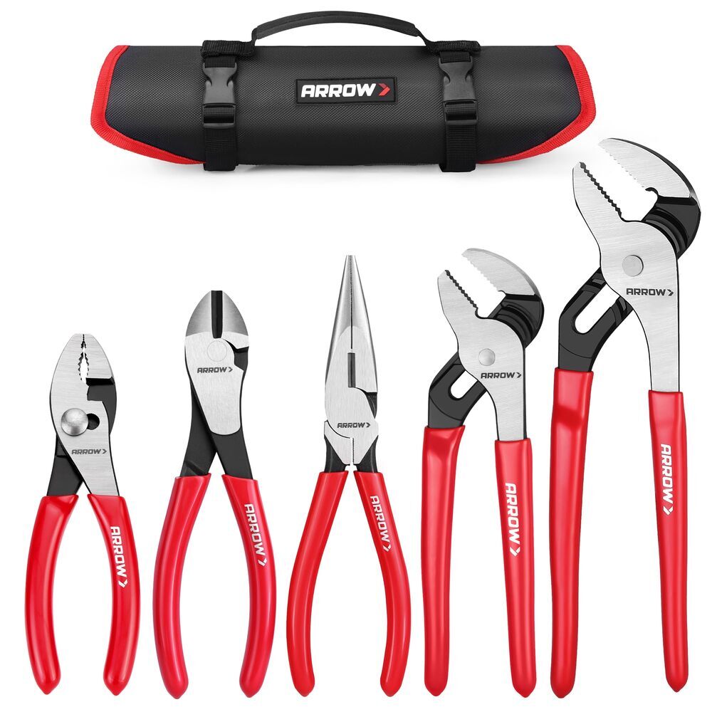 ARROW 5PC Plier Set 6" Slip Joint 7" Diagonal 8" Needle Nose 8" 10"