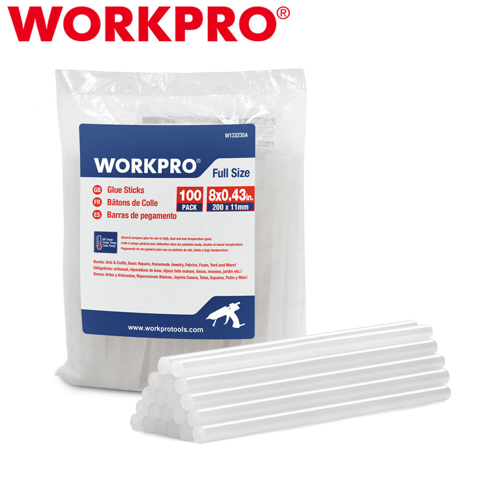 WORKPRO 100-packs 0.43x8 Inches Full Size Hot Glue Sticks for Most