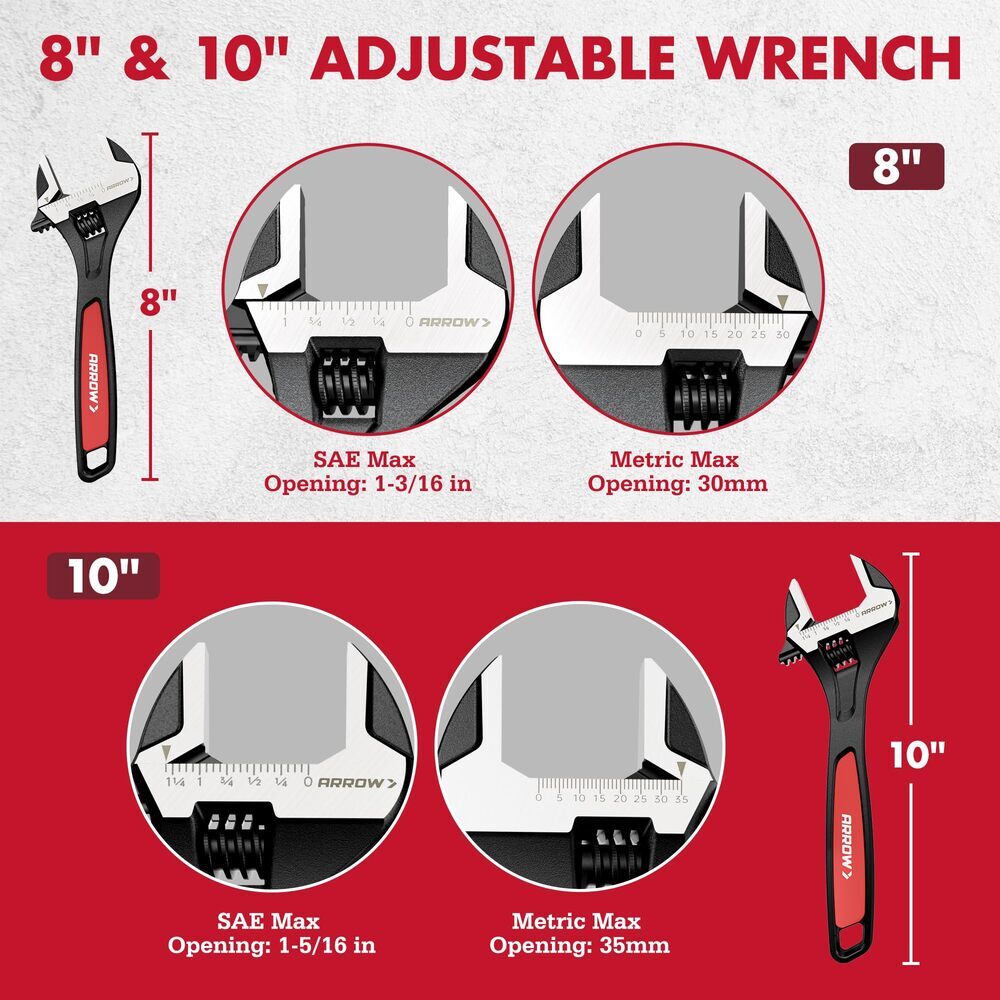 ARROW 2-Piece Adjustable Wrench Set 8-Inch & 10-Inch by ARROW