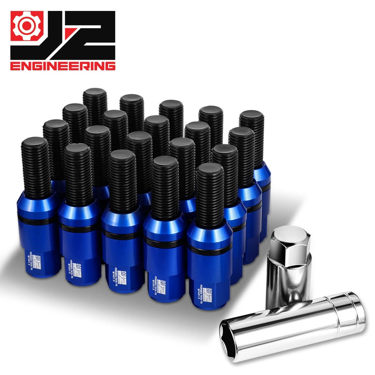 J2 Aluminum Blue M14x1.5 23mm Od/ 76mm Hieght Closed End Lug Nuts +