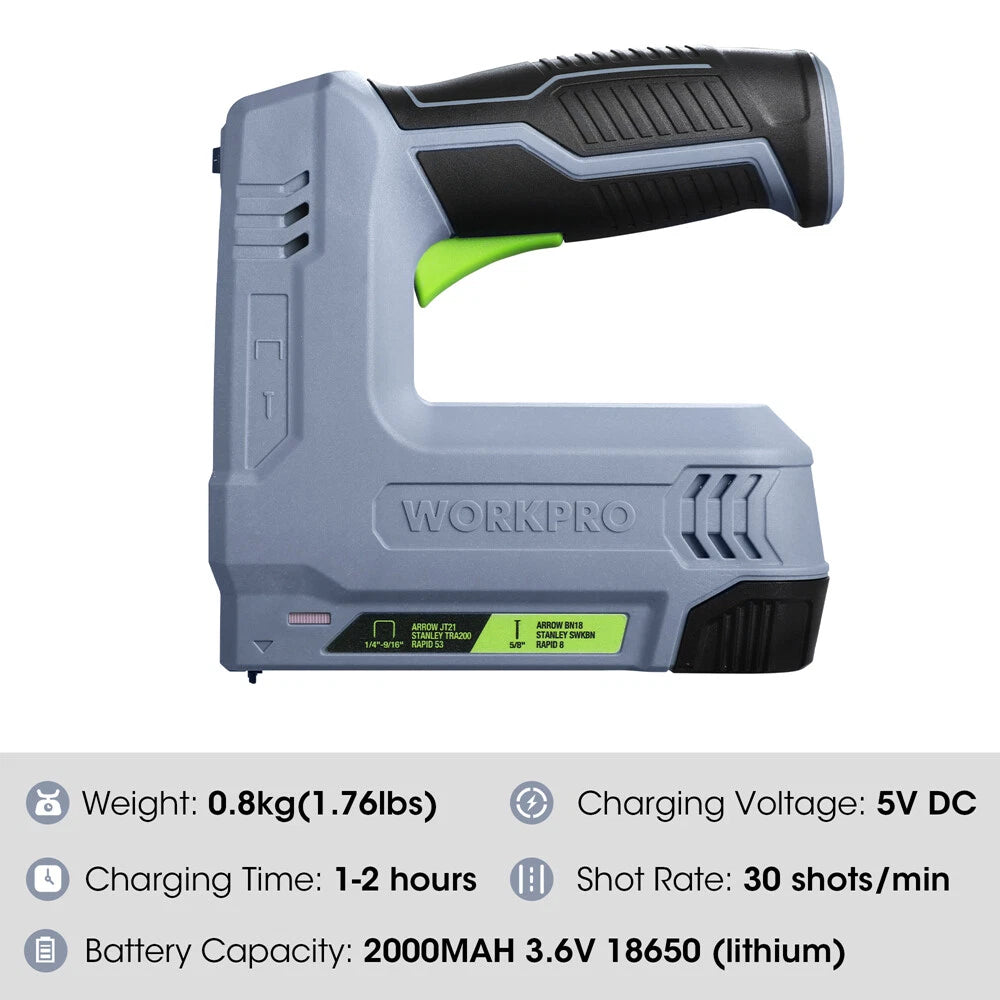 2-in-1 3.6V Electric Cordless Staple Nail Gun 2000 Staple Nail USB Charger Cable
