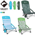 VILLEY Low Beach Chair High Back Folding Beach Chair Cup Holder Carry