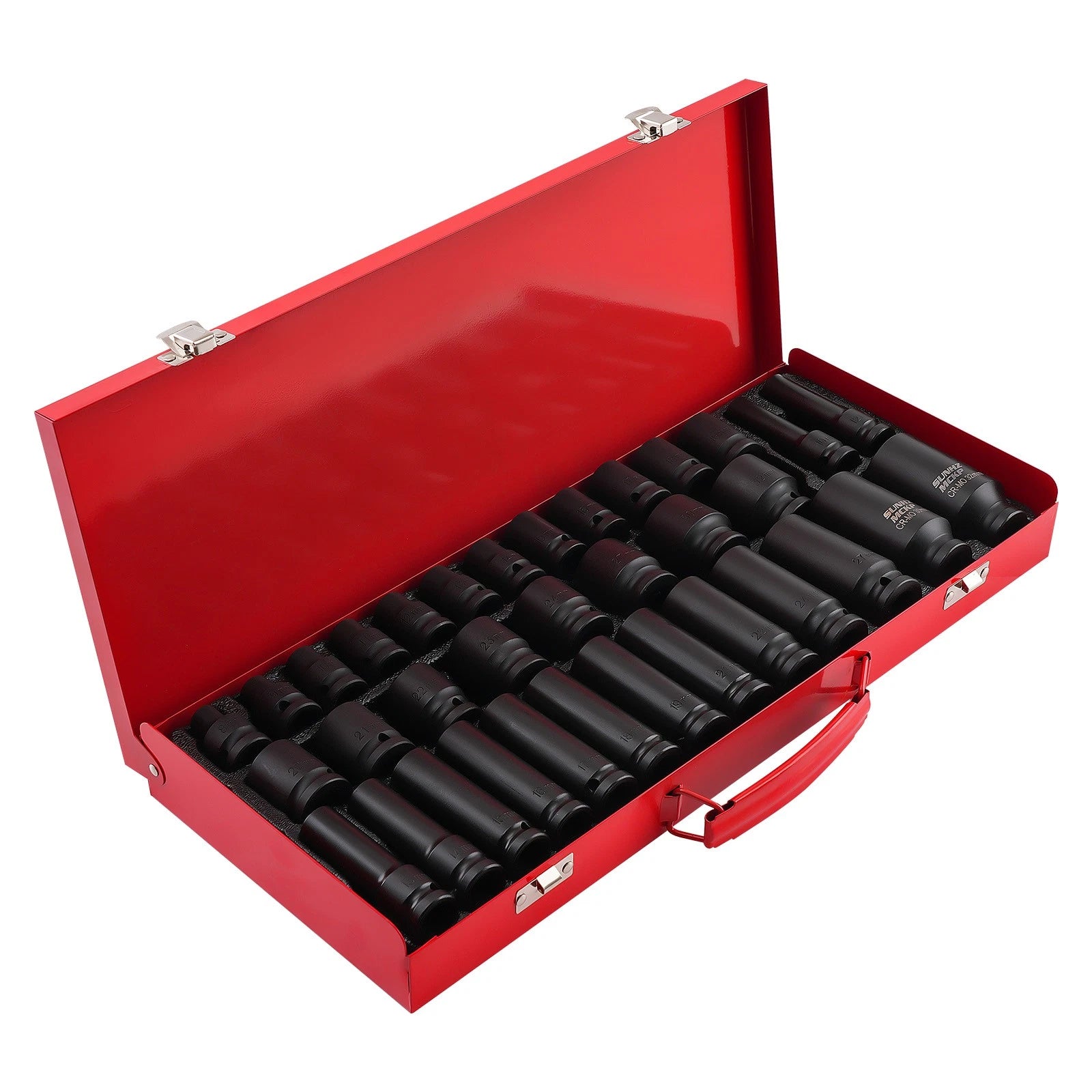 35PCS 1/2" Deep Impact Socket Set Drive 6 Point Metric Garage Tools  8mm-32mm