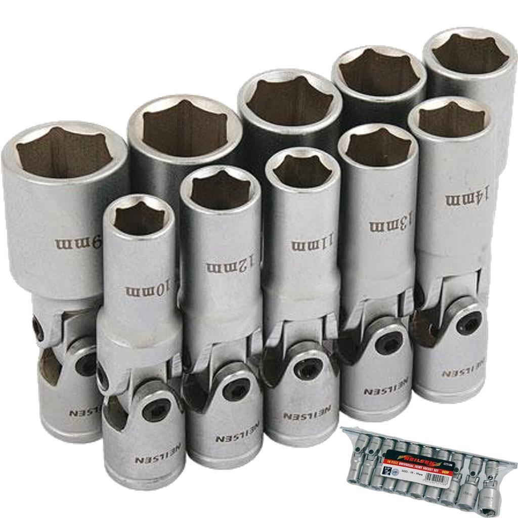 Neilsen Deep Metric Universal Joint Sockets 10mm - 19mm Socket Set 10pc 3/8"Open