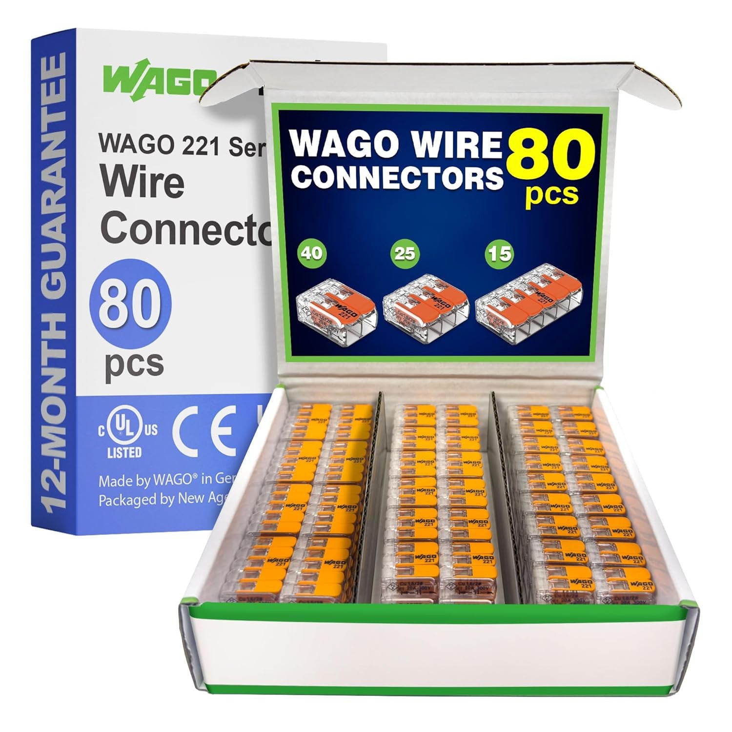 WAGO 221 Series 80Pc Compact Splicing Wire Connectors | Includes (40X