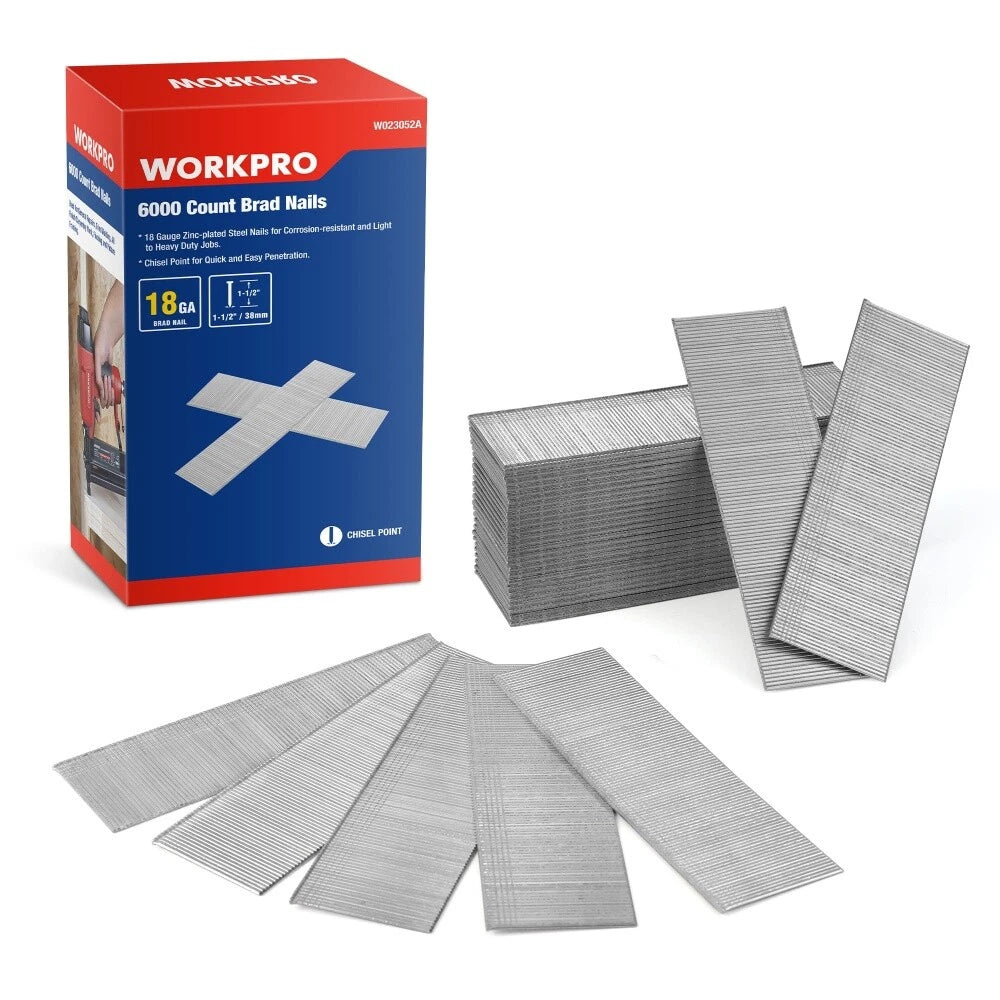 WORKPRO 6000 Counts 1-1/2" 18 Gauge Brad Nail for Pneumatic Electric Brad Nailer