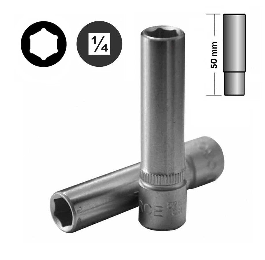 Force / Selta 1/4" Dr. 6pt 50mml Flank Deep Socket Metric & Imperial