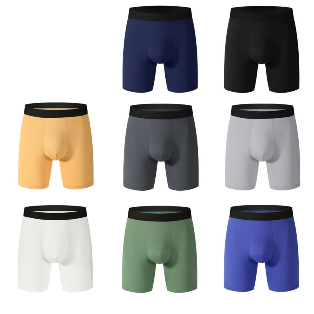 Men's Stylish Long Leg Boxers With Bulge Pouch Breathable Underwear