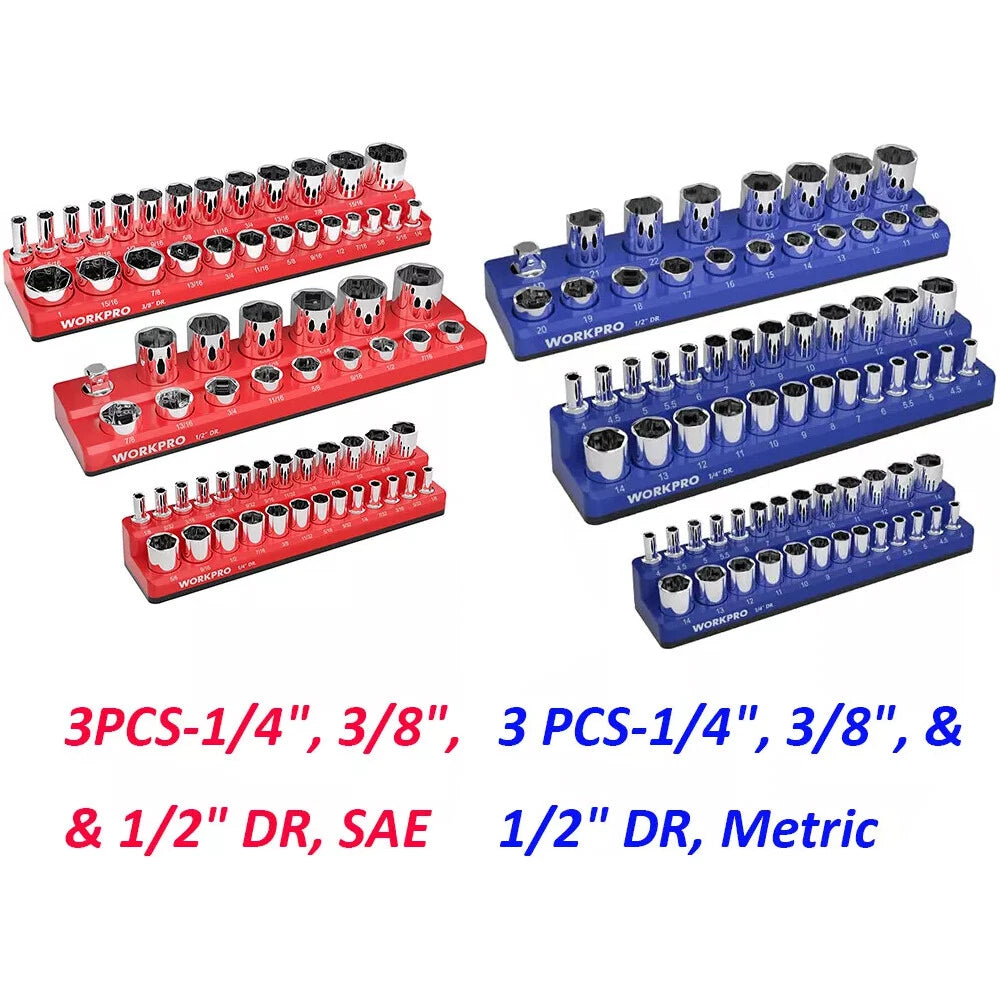 Workpro Red/blue Magnetic Socket Organizer Sets | Built Supply Co