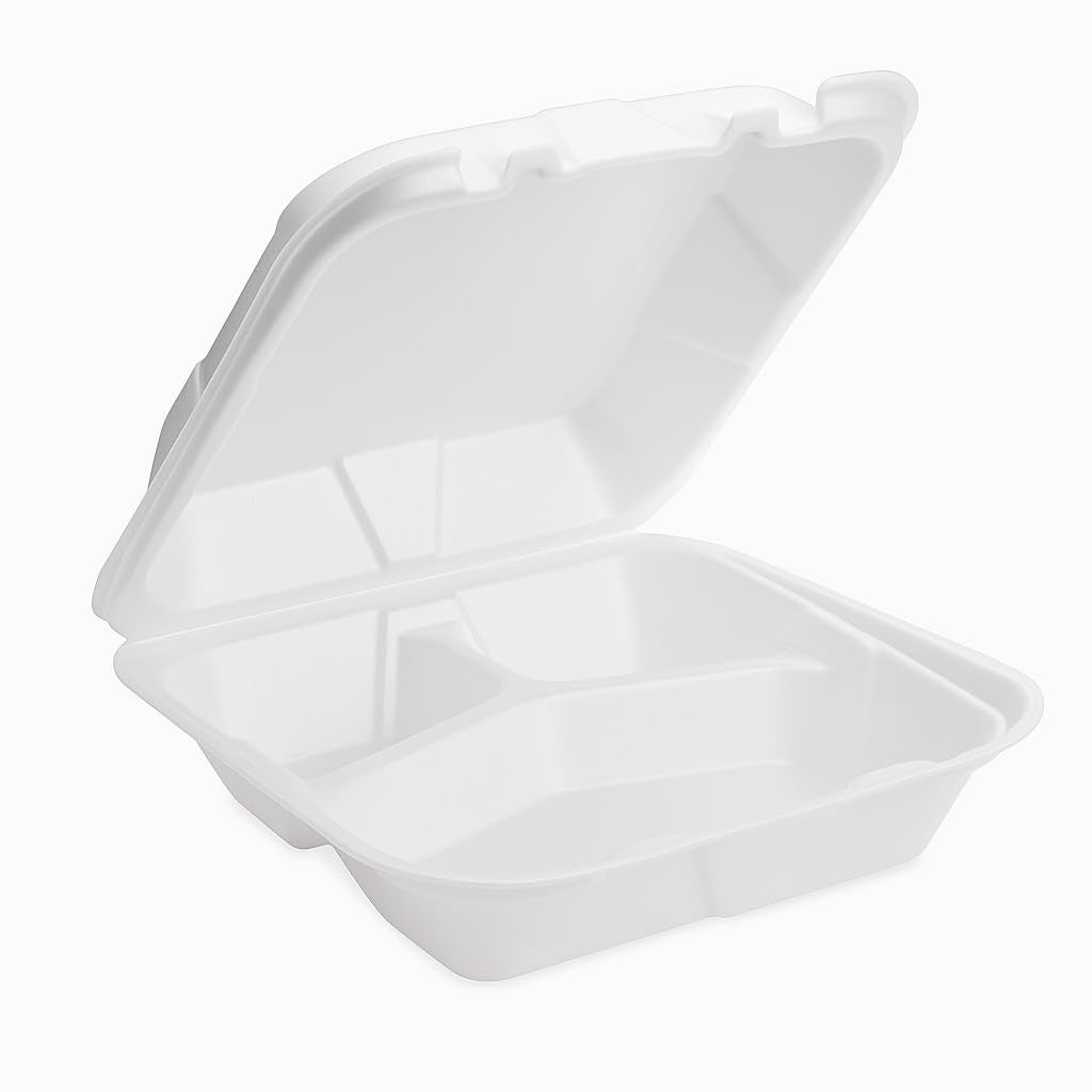 Foam Containers 3 Compartment / 9" X 9" X 3.5" - Pack of 15Ct