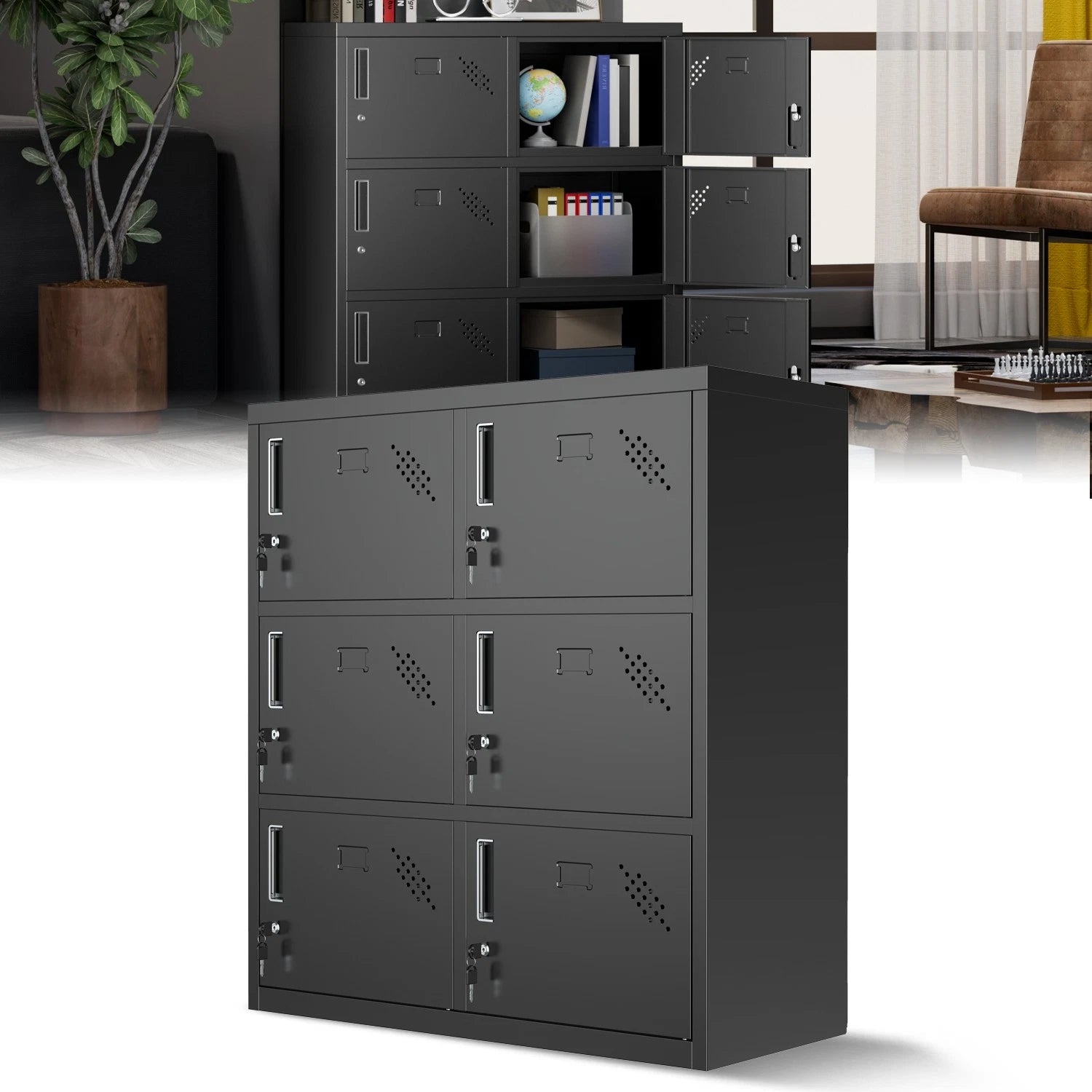 15.74"x 35.4"x 39.3" Lockable Metal Storage Cabinets 6 Separate