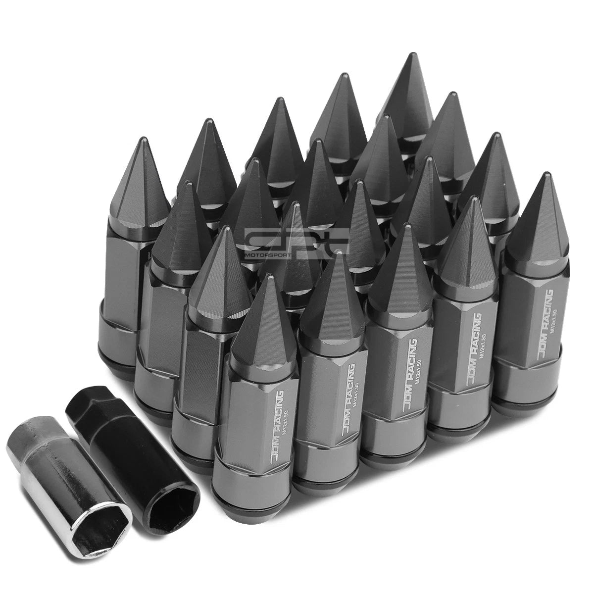 20 M12x1.5 83mm Tall 23mm Od Gun Metal Aluminum Jdm Lug Nuts With