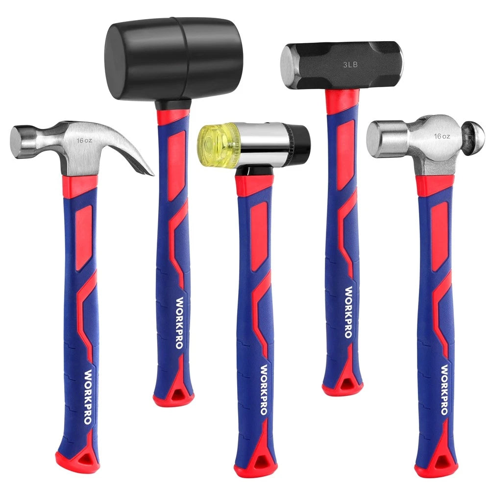WORKPRO 5-Piece Forged/Polishe<wbr/>d Steel Head Hammer/Mallet Set w/Fiberglass Handle