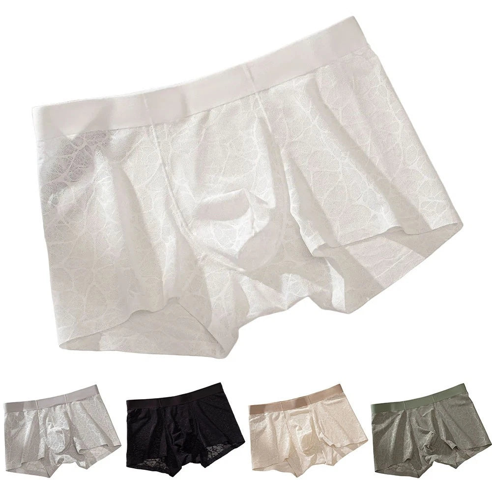Men Jacquard Mesh Boxer Shorts Thin Lace See Through Underpants For