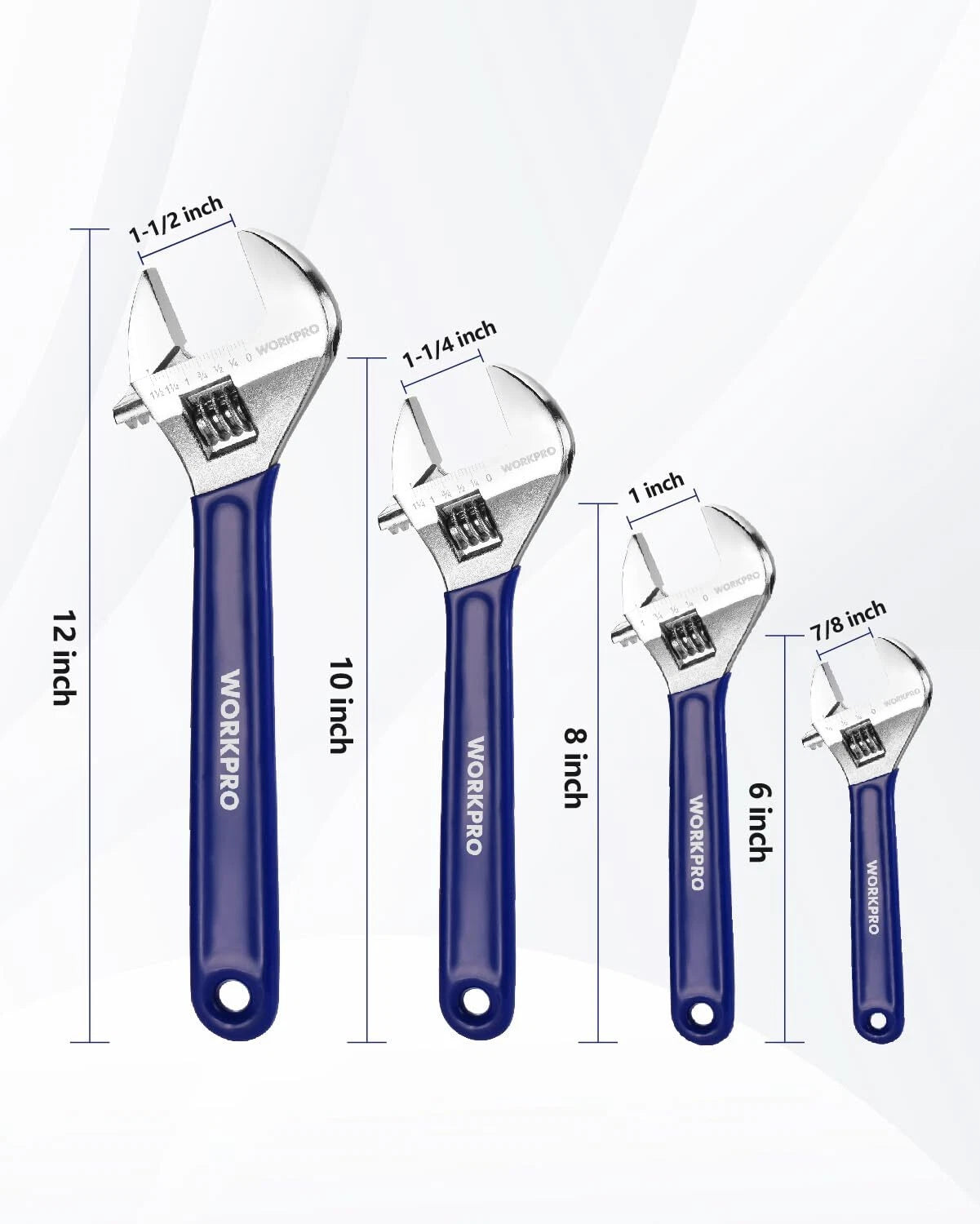 Workpro 4-piece Adjustable Wrench Set Wide Jaw Wrenches With Laser