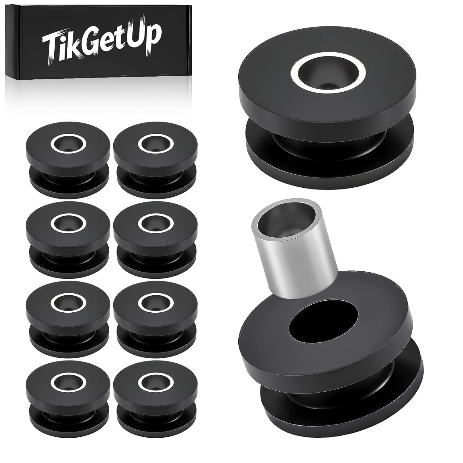 10PC M8 Rubber Isolation Grommets with Stainless Steel Inner Sleeves