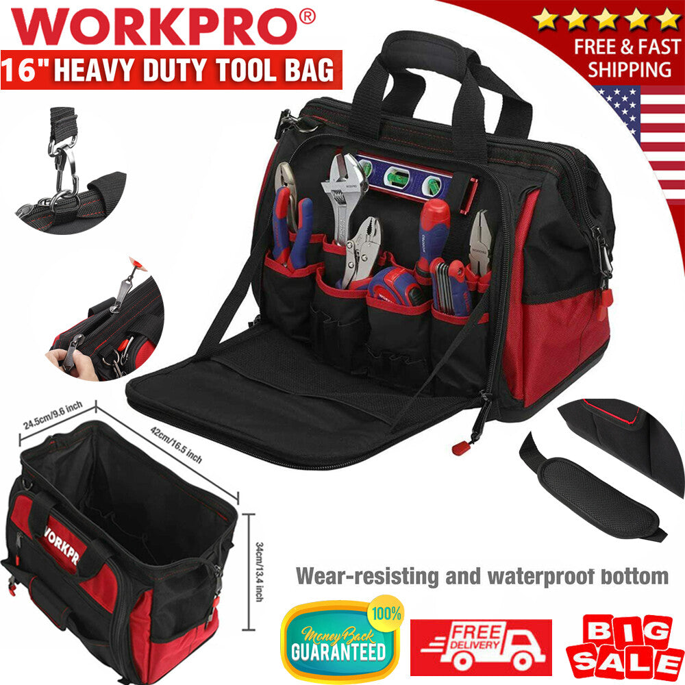 WORKPRO 16 Inch Wide Mouth Heavy Duty Tool Bag