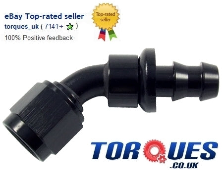 An-6 45 Degree Push-on Fuel Hose Fitting Black