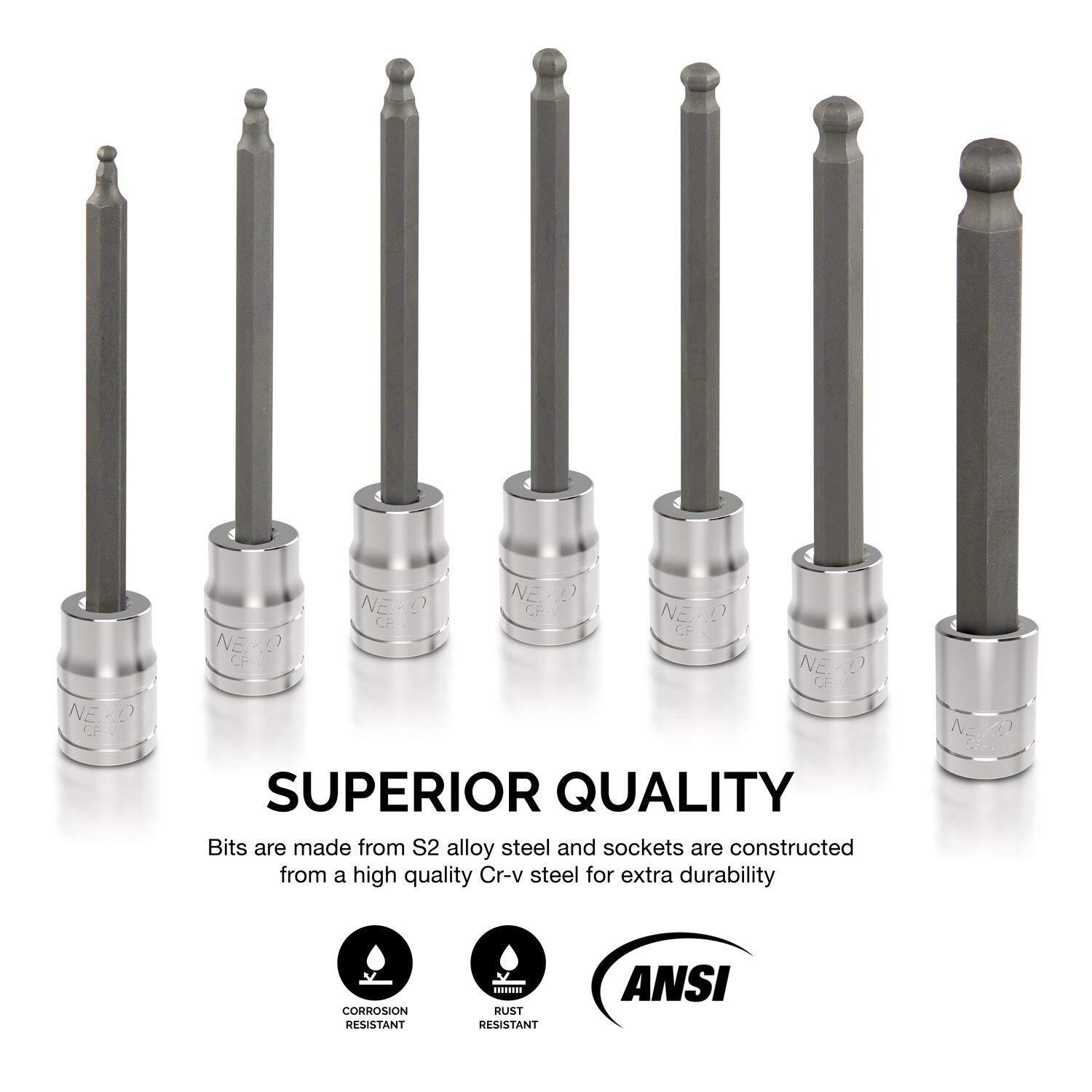 7pc SAE 3/8-Drive Wobble Impact Ball End Hex Bit Socket Set by Unbranded